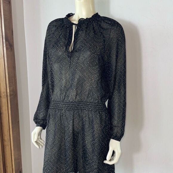 Lauren Ralph Lauren Woman's Black & Tan Semi Sheer Chiffon Pattern Dress Size 10 - Picture 4 of 14